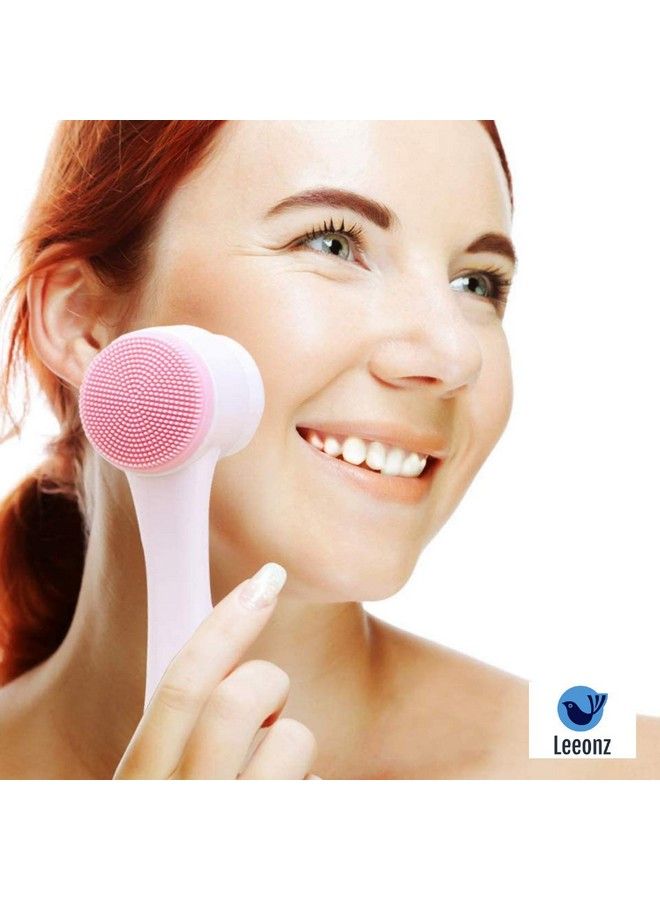Leeonz 2 In 1Ultrasoft Facial Cleansing Brush For Washing Face Manual Skin Exfoliating Massaging Pore Exfoliating For All Skin Types (Pink) - Image 1