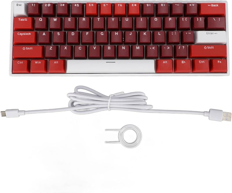 لوحة مفاتيح ميكانيكية بـ 61 مفتاحًا مع مفتاح أحمر، لوحة مفاتيح لعب مضيئة بتقنية RGB متصلة بالكابل، تصميم مدمج بنسبة 60% من مساحة اللوحة، متوافقة مع منفذ USB C، تصميم مريح للاستخدام في المكتب أو الكمبيوتر المنزلي. - Image 1