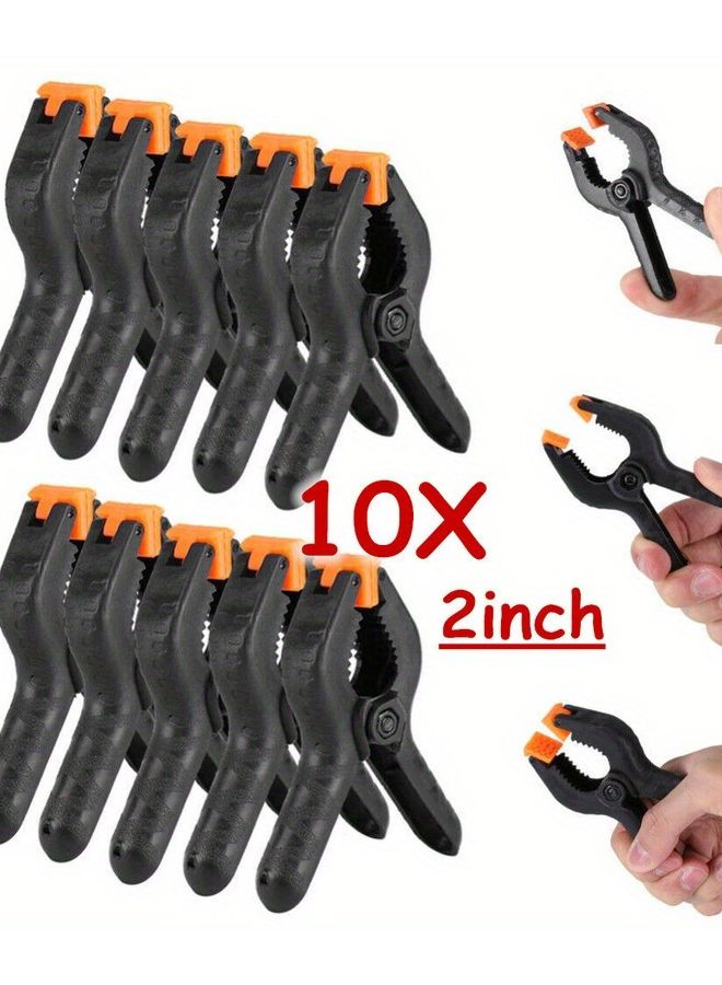 10pcs Black Heavy Duty Plastic Spring Clamps 2 Inch Jaw Non Slip Grip - Image 2