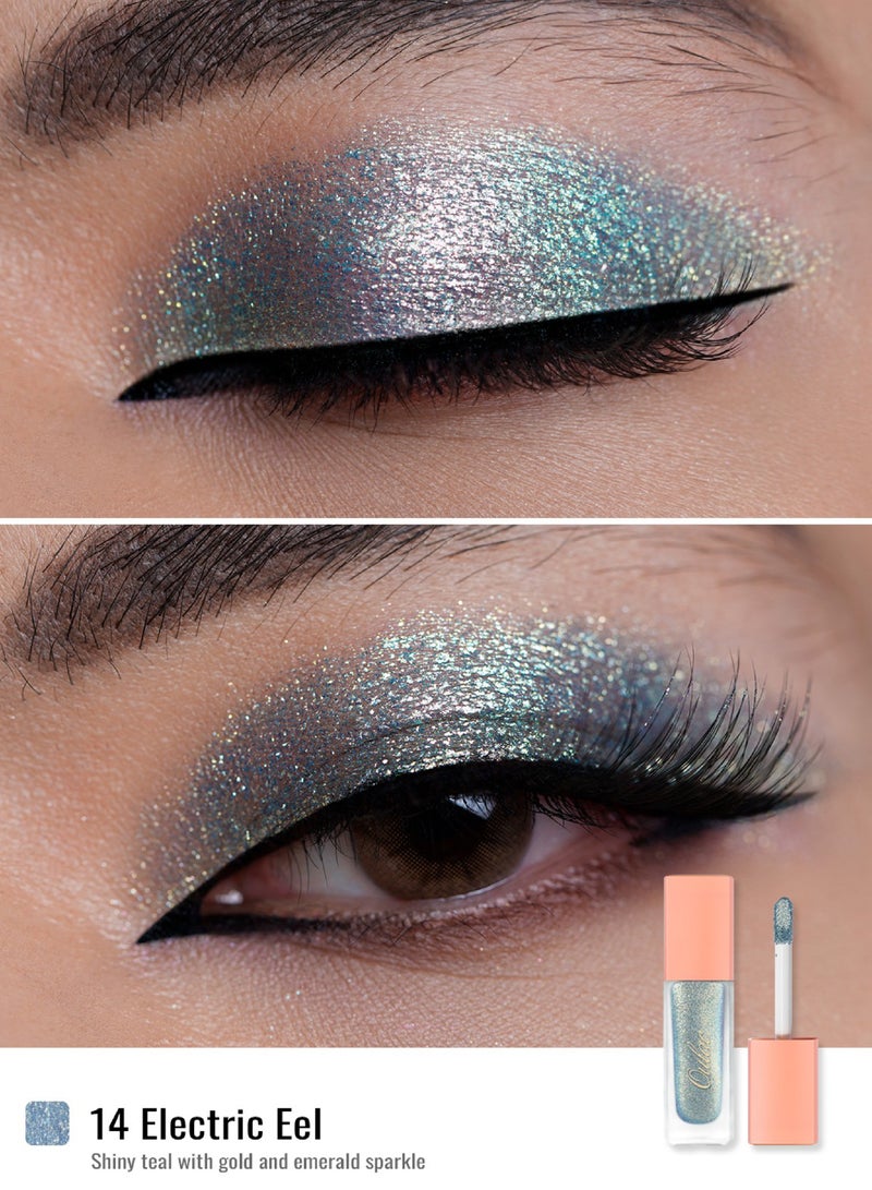 Oulac Liquid Glitter Eyeshadow - Metallic & Shimmer Formula, Intense Sparkle Eyeshadow, Eyeliner & Highlighter, Fine Sparkle & Glow, Blendable, Crease-Resistant, Vegan & Cruelty-Free, Long-Lasting, 5.4g - Electric Eel - 14 - Image 5