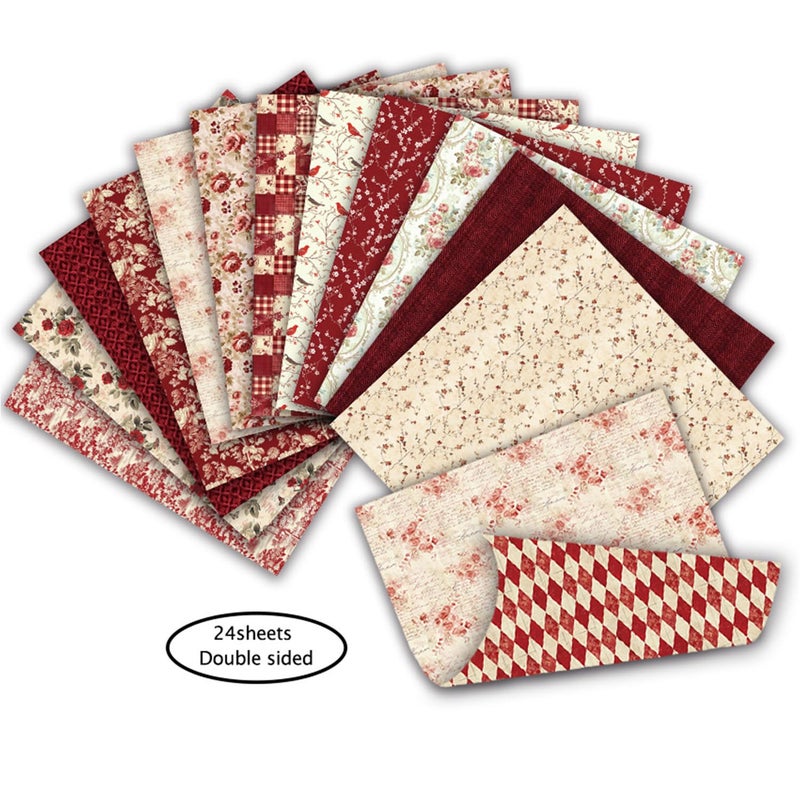 SKIONCE Vintage Red Scrapbook Paper, 6x6 Inch 24 Sheets Double-Sided Origami Decoupage Decorative Craft Paper for DIY Crafts, Card Making, Art Journaling - Image 3