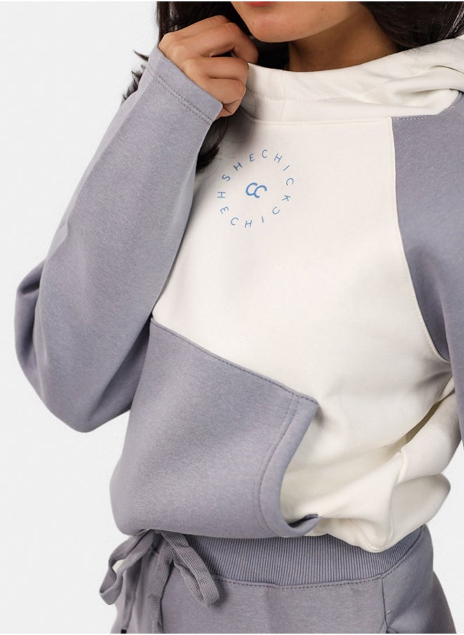 SHECHICK Shechick White & Blue Cropped Hoodie  - Image 2