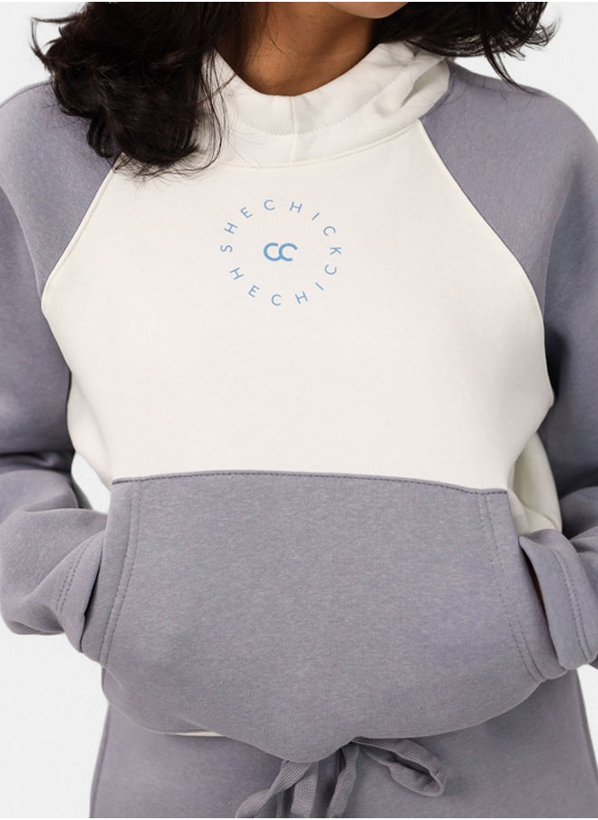SHECHICK Shechick White & Blue Cropped Hoodie  - Image 3