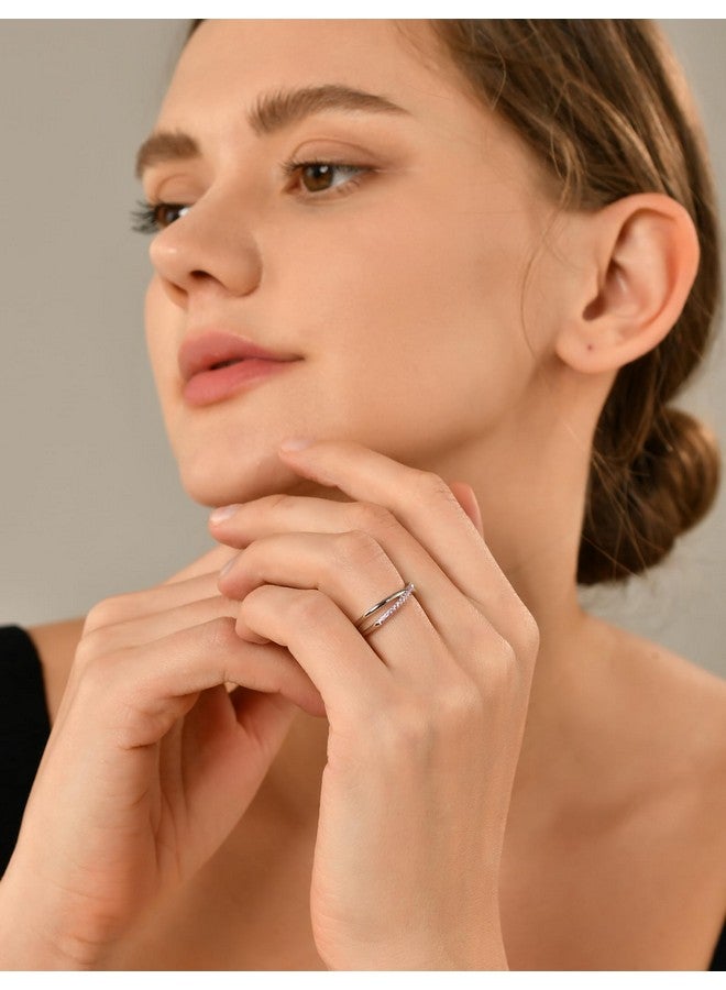 YL X Ring 925 Sterling Silver Stackable Rings 1Mm Created Aquamarine Criss Cross Ring For Womensize6 - Image 3