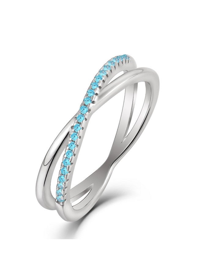 YL X Ring 925 Sterling Silver Stackable Rings 1Mm Created Aquamarine Criss Cross Ring For Womensize6 - Image 1