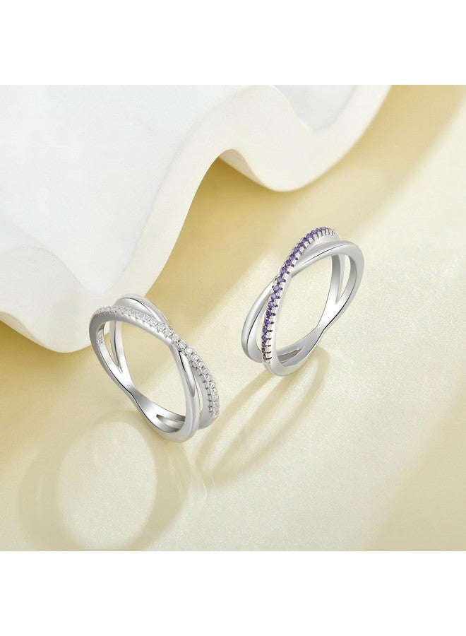 YL X Ring 925 Sterling Silver Stackable Rings 1Mm Created Aquamarine Criss Cross Ring For Womensize6 - Image 5