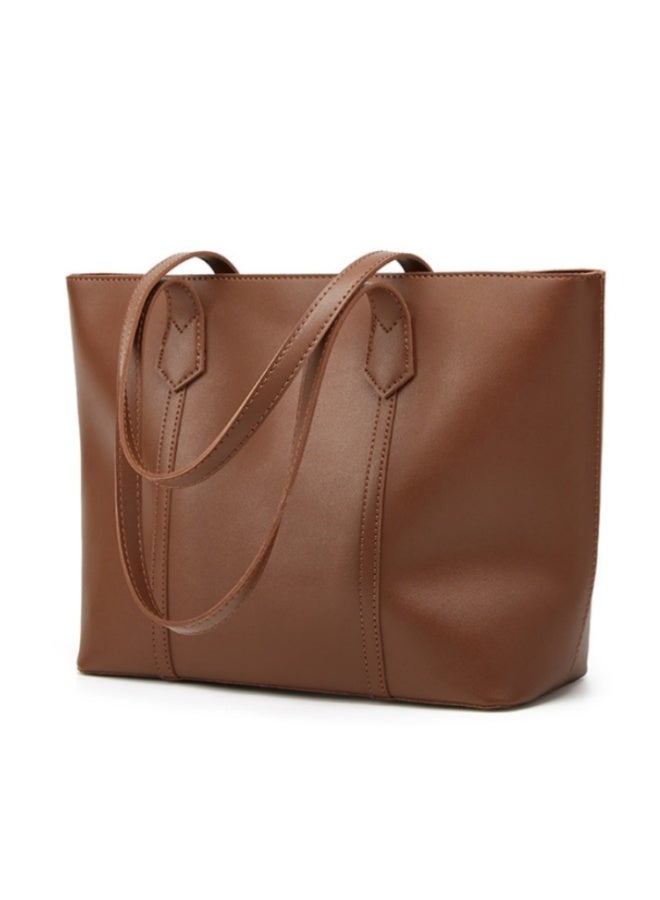 Women's Large Capacity High Quality Tote Bag with Shoulder Strap, Multi-pocket - Brown - Image 1