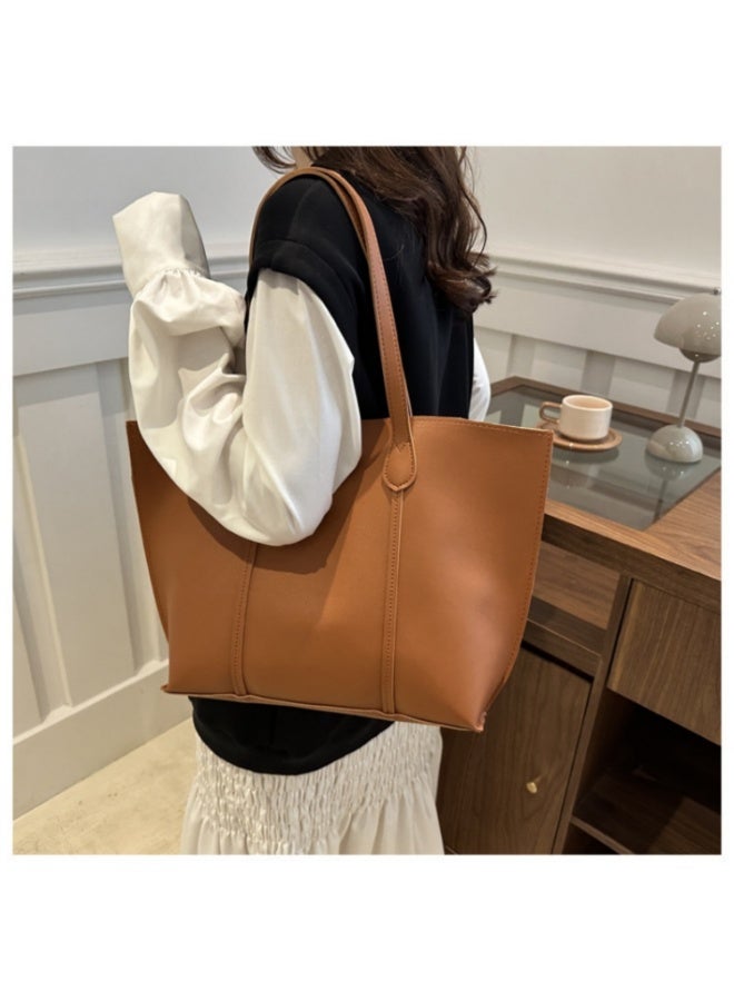 Women's Large Capacity High Quality Tote Bag with Shoulder Strap, Multi-pocket - Brown - Image 5