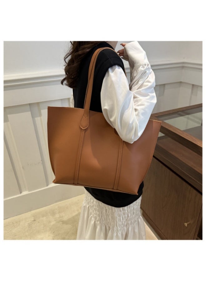 Women's Large Capacity High Quality Tote Bag with Shoulder Strap, Multi-pocket - Brown - Image 3