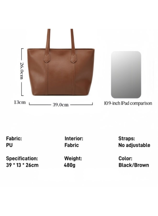 Women's Large Capacity High Quality Tote Bag with Shoulder Strap, Multi-pocket - Brown - Image 4