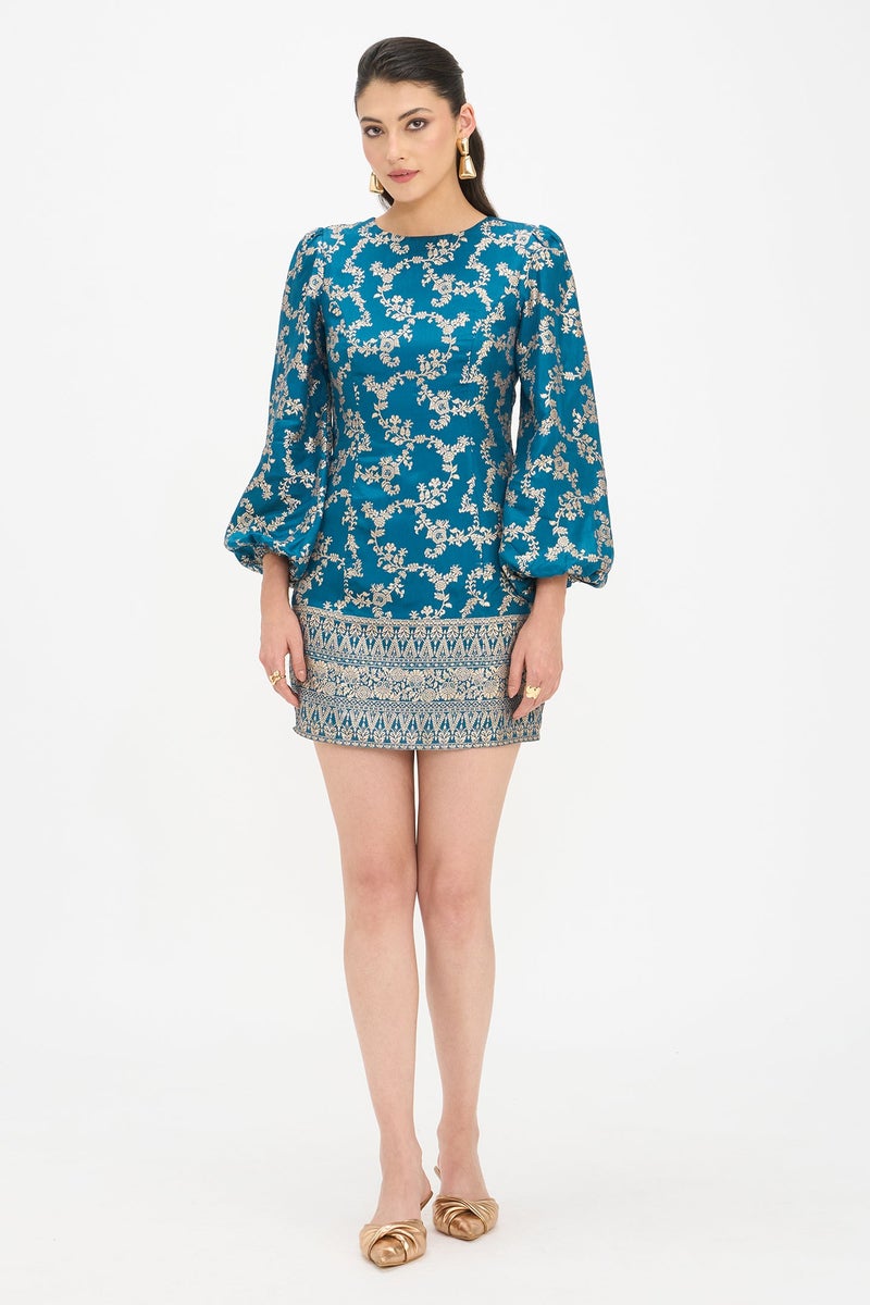 Virgio Ethnic Motifs Viscose Baloon Sleeve Mini Dress for Women - Image 1