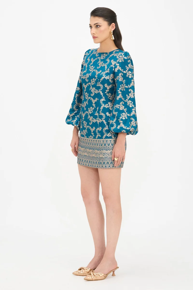 Virgio  Ethnic Motifs Viscose Baloon Sleeve Mini Dress for Women for Women | Best Price UAE