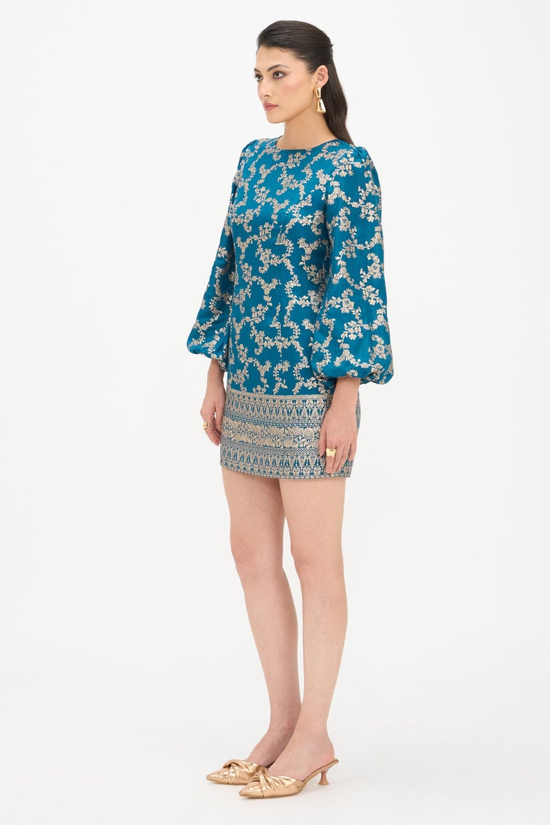 Virgio Ethnic Motifs Viscose Baloon Sleeve Mini Dress for Women - Image 3