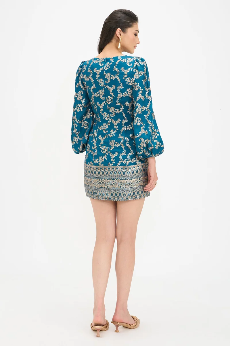 Virgio  Ethnic Motifs Viscose Baloon Sleeve Mini Dress for Women for Women | Best Price UAE