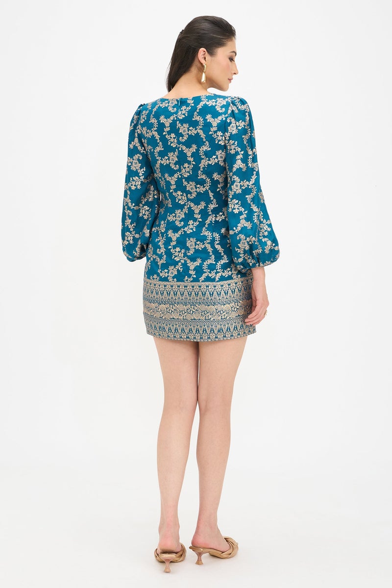 Virgio Ethnic Motifs Viscose Baloon Sleeve Mini Dress for Women - Image 4