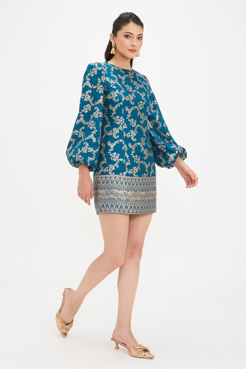 Virgio Ethnic Motifs Viscose Baloon Sleeve Mini Dress for Women - Image 2