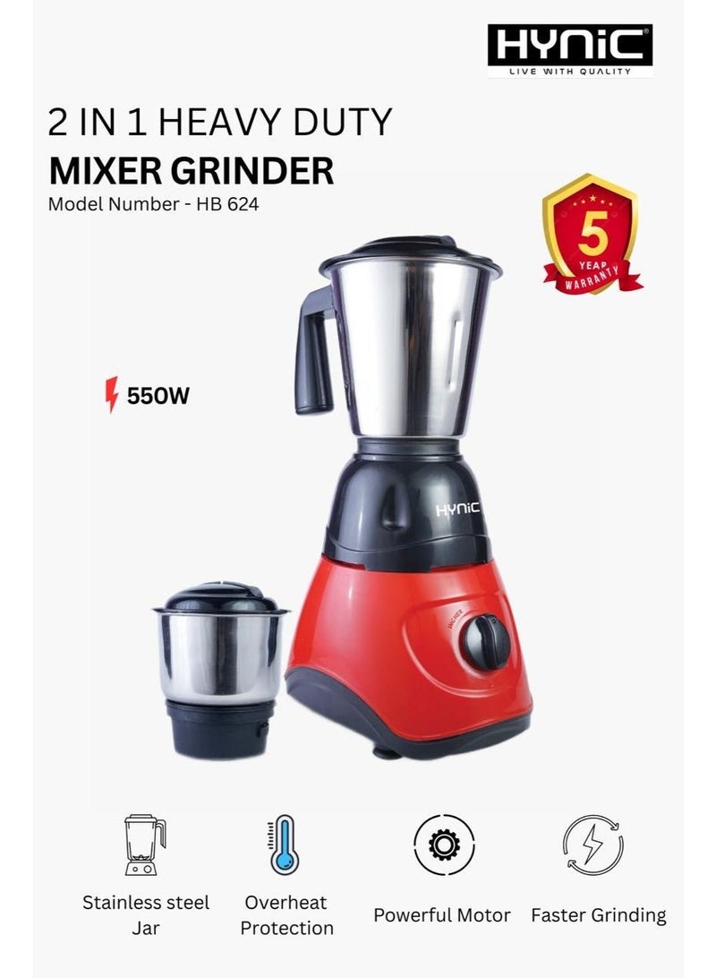 هاينك مطحنة خلاط ثقيلة 2 في 1 – محرك نحاسي بقوة 550 واط مع جرار من الفولاذ المقاوم للصدأ - Image 1