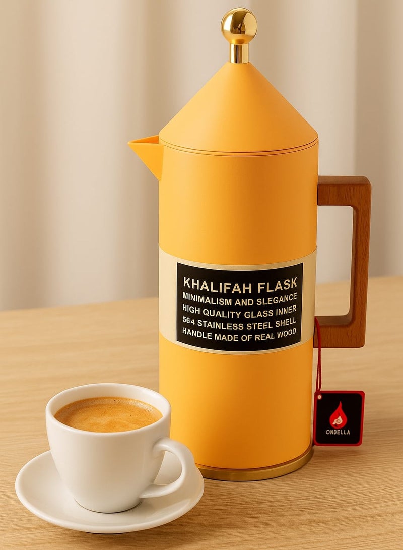 GAZELLA Stainless Steel Tea/Coffee Flask 1.0 Liter Yellow/Gold, 304 Stainless Steel, Borosilicate Glass & Triple Wall Vacuum. - Image 1