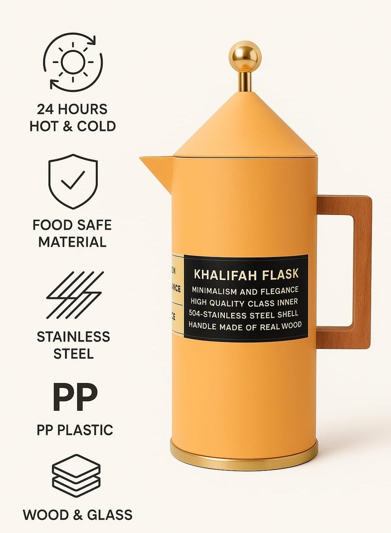 GAZELLA Stainless Steel Tea/Coffee Flask 1.0 Liter Yellow/Gold, 304 Stainless Steel, Borosilicate Glass & Triple Wall Vacuum. - Image 2