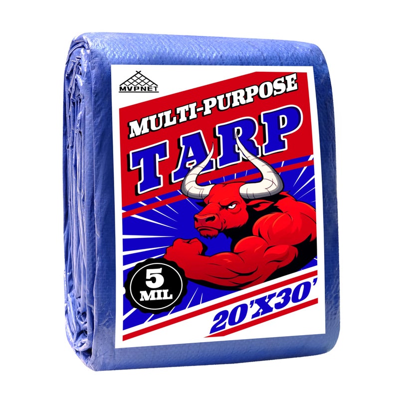MVPNET Tarp 20x30 ft 100% Waterproof Uv Resistant High Durability Multipurpose 5mil Blue Tarp for Covering Courtyards, Cars, Camping, Gardens, Pet Nests -by MVPNET - Image 1
