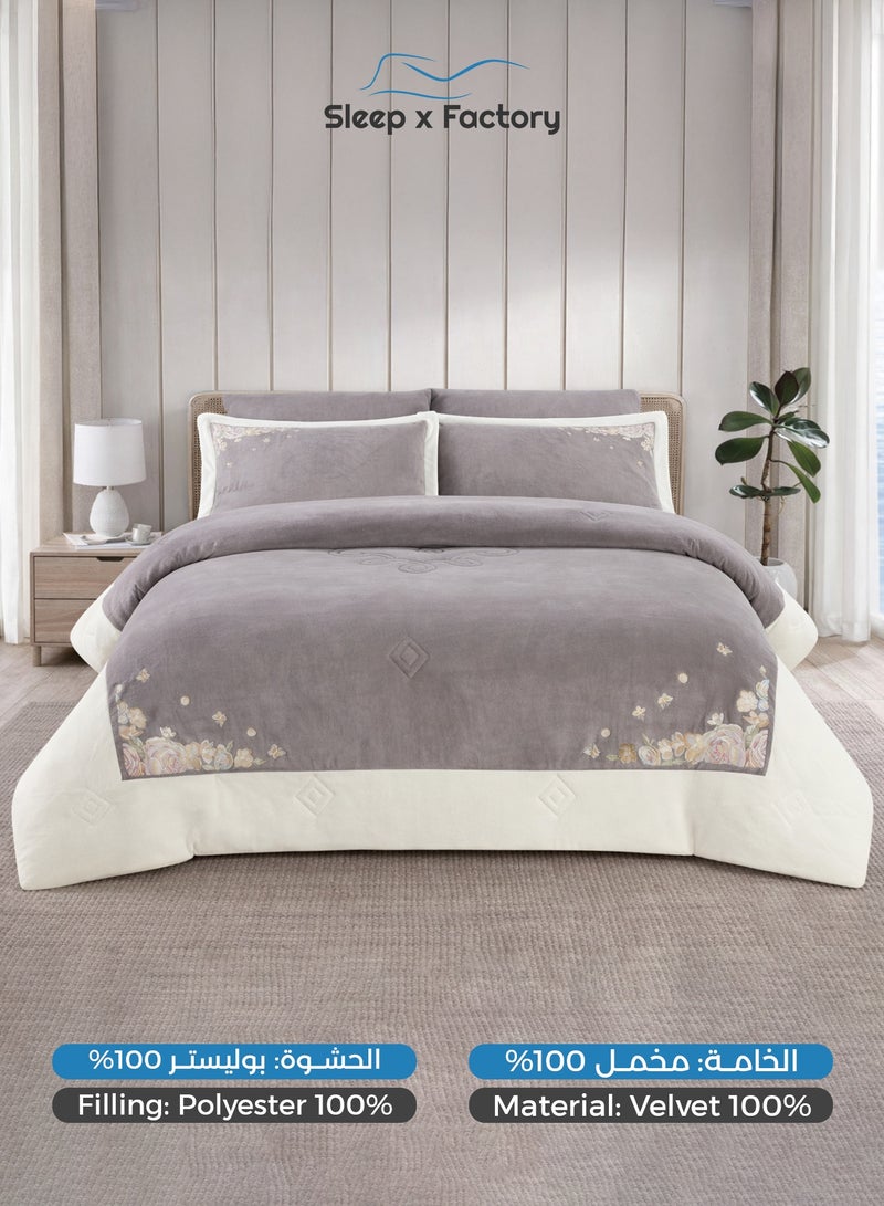 سليب × فاكتوري طقم مفرش شتوي مخمل مزخرف 6 قطع – مقاس كينج - Image 3