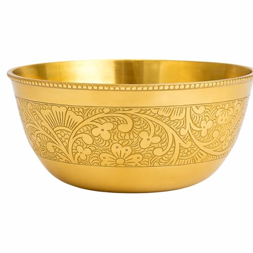 COPRASIA Brass Dining Bowl | Peetal ki Katori | Floral Etching Gold Bowl for Dining & Pooja | Traditional Handcrafted Brass Serving Bowl – 250 ml (Pack of 1) - Image 1
