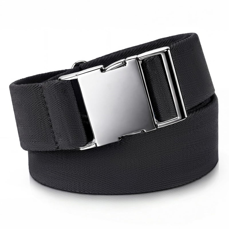 SANSTHS Mens Elastic Belt, Unisex Adventure Stretch Web Belt with Seat Belt Buckle, Clip Thin Fabric Belt Black 1.5" - Image 1