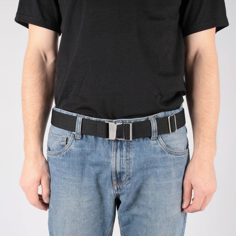 SANSTHS Mens Elastic Belt, Unisex Adventure Stretch Web Belt with Seat Belt Buckle, Clip Thin Fabric Belt Black 1.5" - Image 4