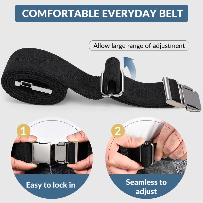SANSTHS Mens Elastic Belt, Unisex Adventure Stretch Web Belt with Seat Belt Buckle, Clip Thin Fabric Belt Black 1.5" - Image 2