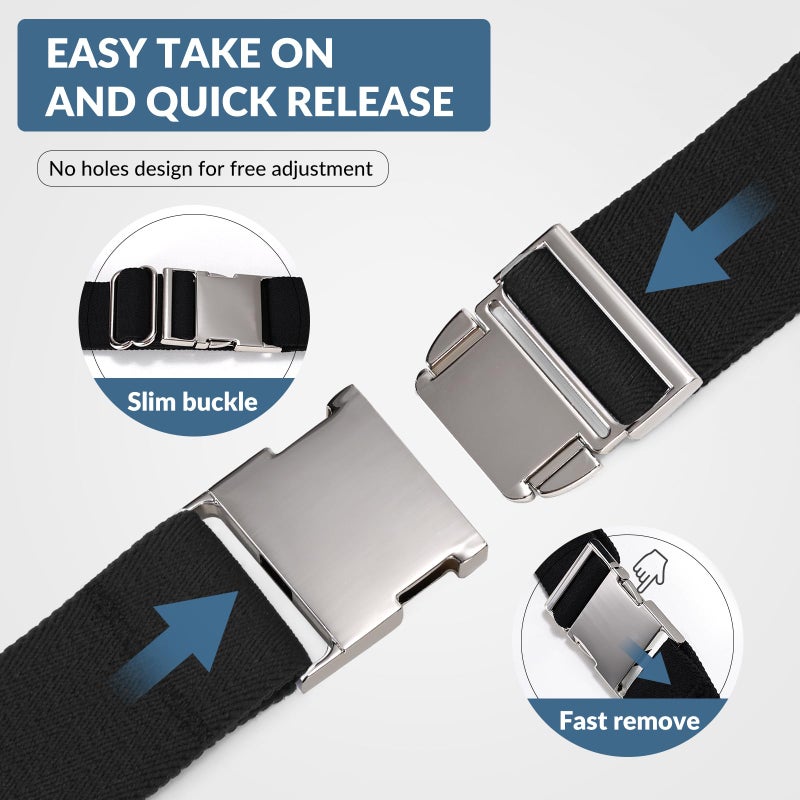 SANSTHS Mens Elastic Belt, Unisex Adventure Stretch Web Belt with Seat Belt Buckle, Clip Thin Fabric Belt Black 1.5" - Image 5