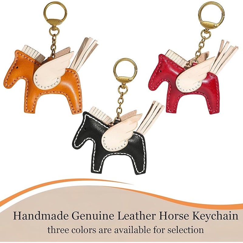 Yzikema Leather Horse Bag Charms Keychain-Handmade Genuine Leather Animals Bag Accessories Gift for Women Men and Kids - Image 5