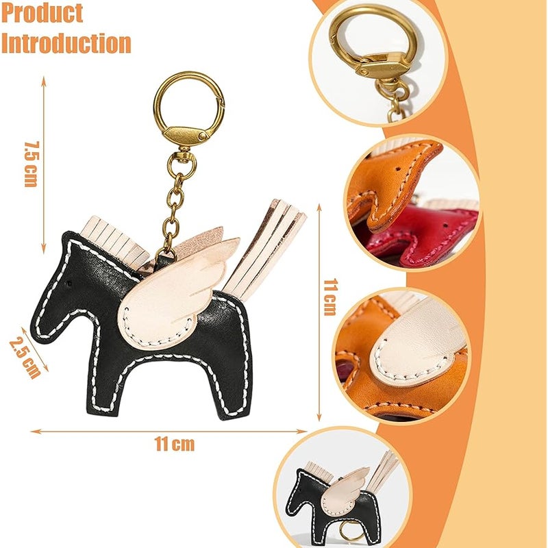 Yzikema Leather Horse Bag Charms Keychain-Handmade Genuine Leather Animals Bag Accessories Gift for Women Men and Kids - Image 2