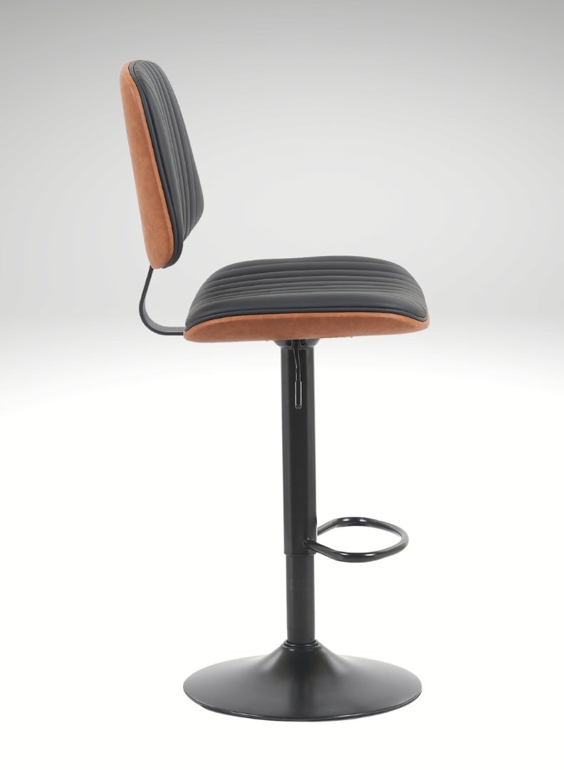 اي اف تي كرسي بار عصري قابل للتعديل مع مسند ظهر - مقعد مبطن من جلد البولي يوريثان، كرسي بار دوار مع مسند للقدمين، لون أسود وجوزي - Image 5