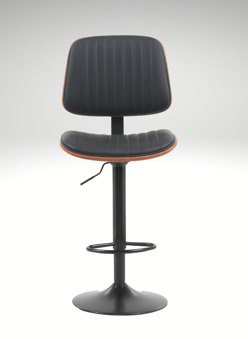 اي اف تي كرسي بار عصري قابل للتعديل مع مسند ظهر - مقعد مبطن من جلد البولي يوريثان، كرسي بار دوار مع مسند للقدمين، لون أسود وجوزي - Image 4