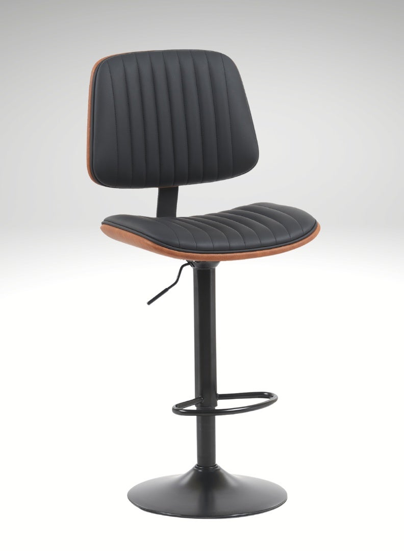 اي اف تي كرسي بار عصري قابل للتعديل مع مسند ظهر - مقعد مبطن من جلد البولي يوريثان، كرسي بار دوار مع مسند للقدمين، لون أسود وجوزي - Image 3