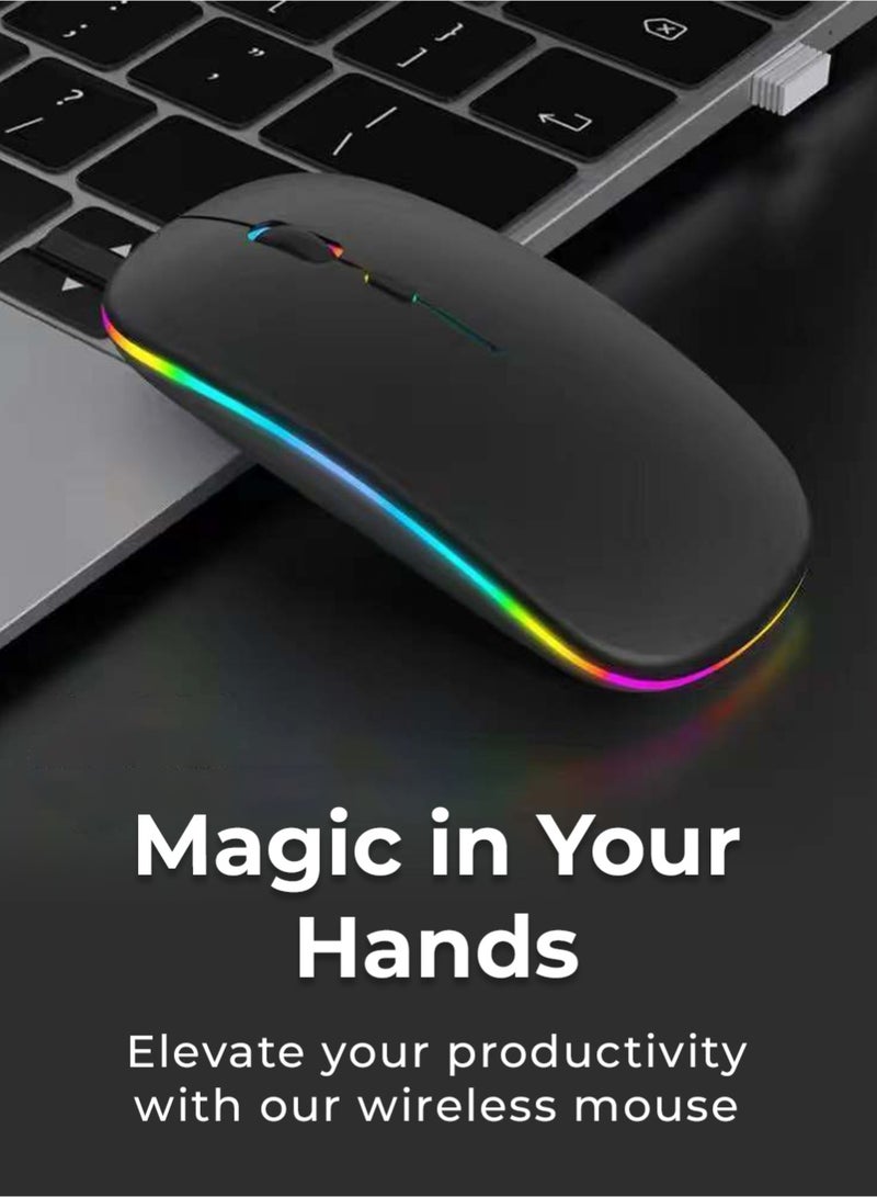 glassology 2.4GHz Wireless Bluetooth Mouse Multi Device Dual Mode Slim Rechargeable Silent Click Buttons Wireless BT Mouse Adjustable DPI 800 1200 1600 Multicolor LED Lights Auto Sleep - Image 4