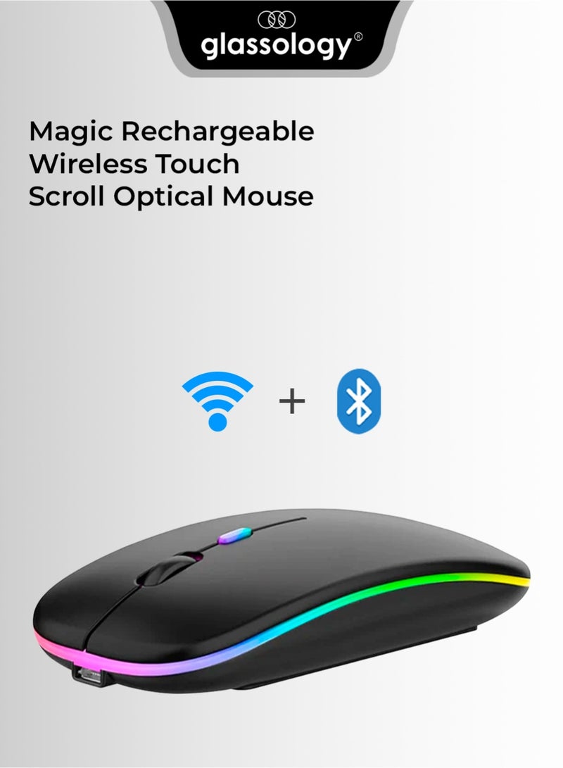 glassology 2.4GHz Wireless Bluetooth Mouse Multi Device Dual Mode Slim Rechargeable Silent Click Buttons Wireless BT Mouse Adjustable DPI 800 1200 1600 Multicolor LED Lights Auto Sleep - Image 1