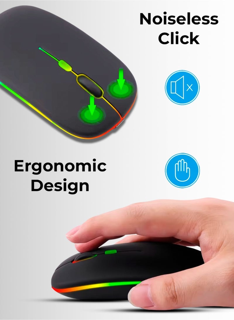 glassology 2.4GHz Wireless Bluetooth Mouse Multi Device Dual Mode Slim Rechargeable Silent Click Buttons Wireless BT Mouse Adjustable DPI 800 1200 1600 Multicolor LED Lights Auto Sleep - Image 5