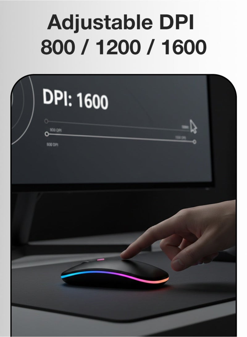 glassology Rechargeable Dual Mode Wireless-Bluetooth Mouse with Silent Clicks & Adjustable DPI - Image 4