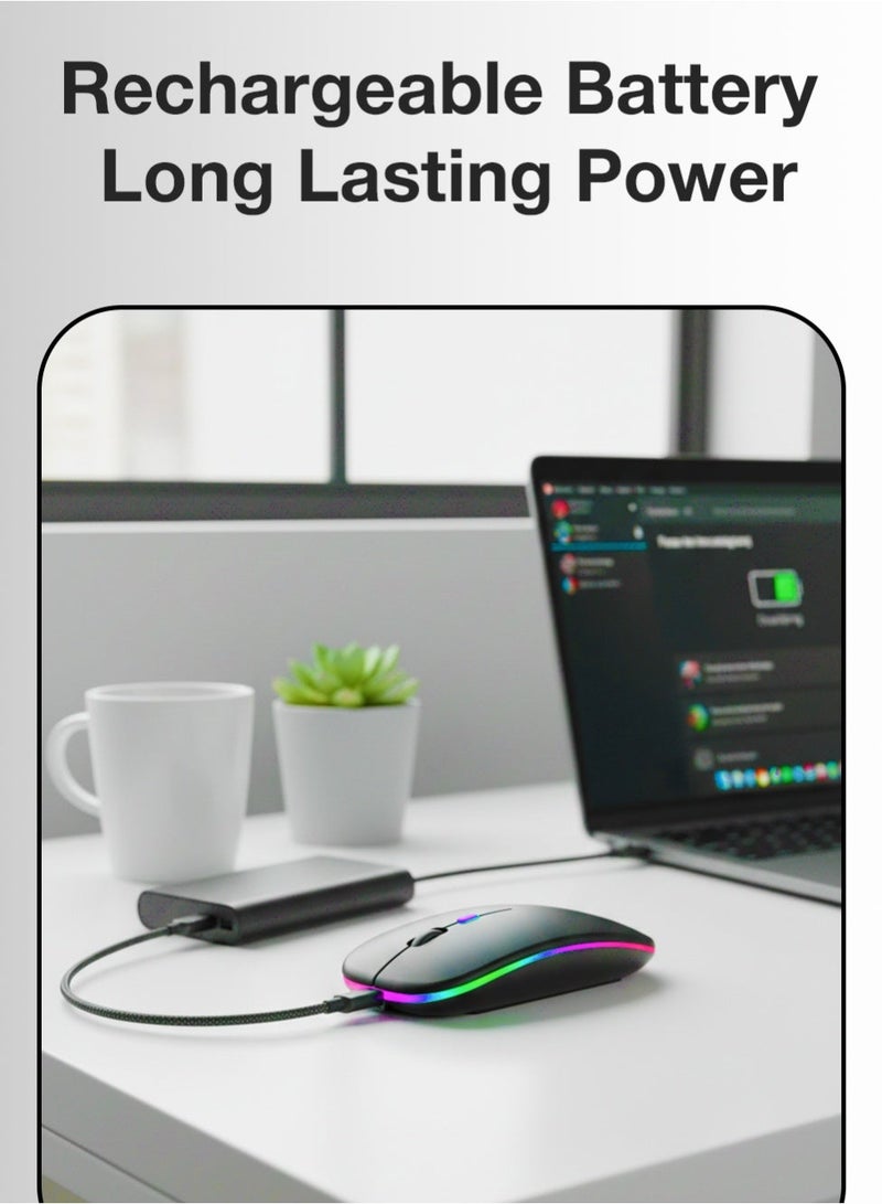 glassology Rechargeable Dual Mode Wireless-Bluetooth Mouse with Silent Clicks & Adjustable DPI - Image 5