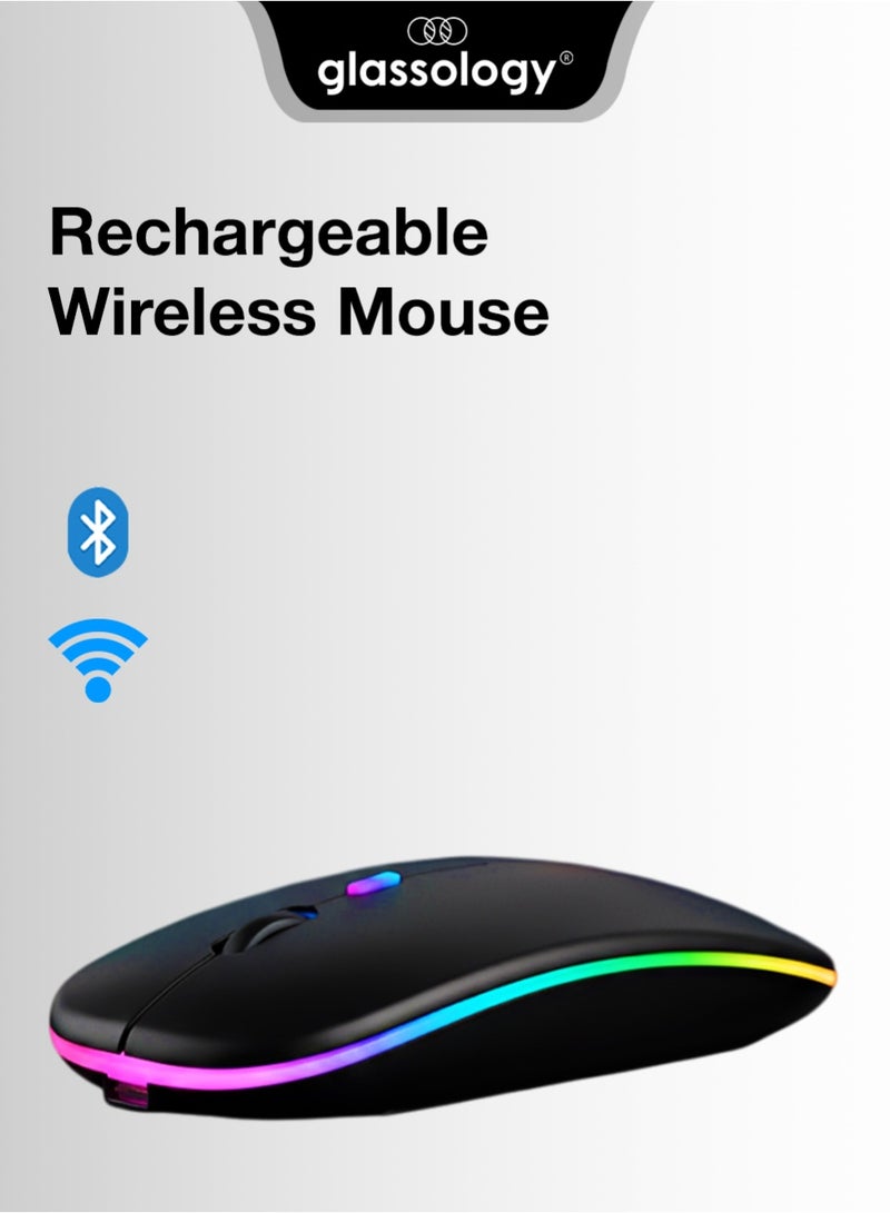 glassology Rechargeable Dual Mode Wireless-Bluetooth Mouse with Silent Clicks & Adjustable DPI - Image 1