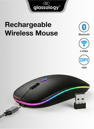 Rechargeable Dual Mode Wireless-Bluetooth Mouse with Silent Clicks & Adjustable DPI