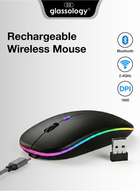Rechargeable Dual Mode Wireless-Bluetooth Mouse with Silent Clicks & Adjustable DPI