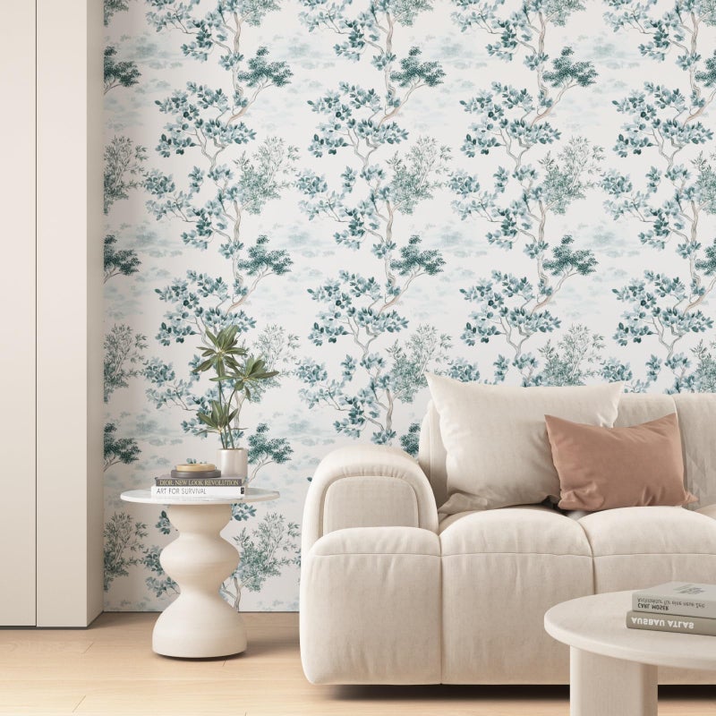 VOLEAAR Watercolor Olive Tree Peel and Stick Wallpaper, Nature Leaf Botanical Mediterranean Style Removable Contact Paper for Bedroom Cabinet Stair, Boho Mural Wall Art Decor 17.5In x 118In Blue Green - Image 3