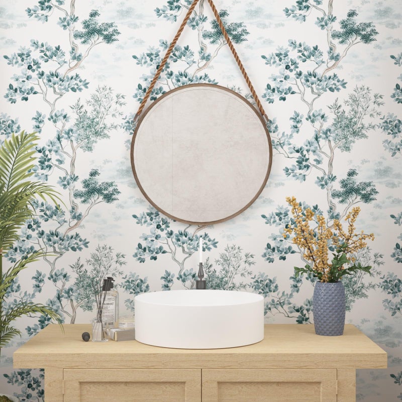 VOLEAAR Watercolor Olive Tree Peel and Stick Wallpaper, Nature Leaf Botanical Mediterranean Style Removable Contact Paper for Bedroom Cabinet Stair, Boho Mural Wall Art Decor 17.5In x 118In Blue Green - Image 4