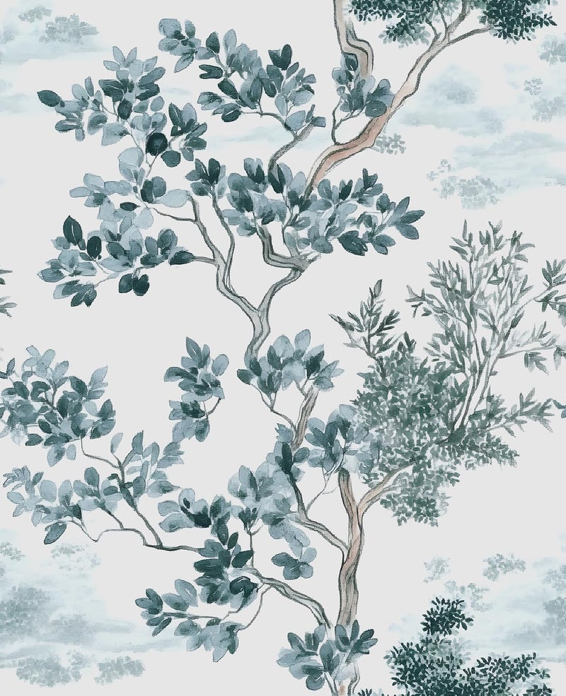 VOLEAAR Watercolor Olive Tree Peel and Stick Wallpaper, Nature Leaf Botanical Mediterranean Style Removable Contact Paper for Bedroom Cabinet Stair, Boho Mural Wall Art Decor 17.5In x 118In Blue Green - Image 1