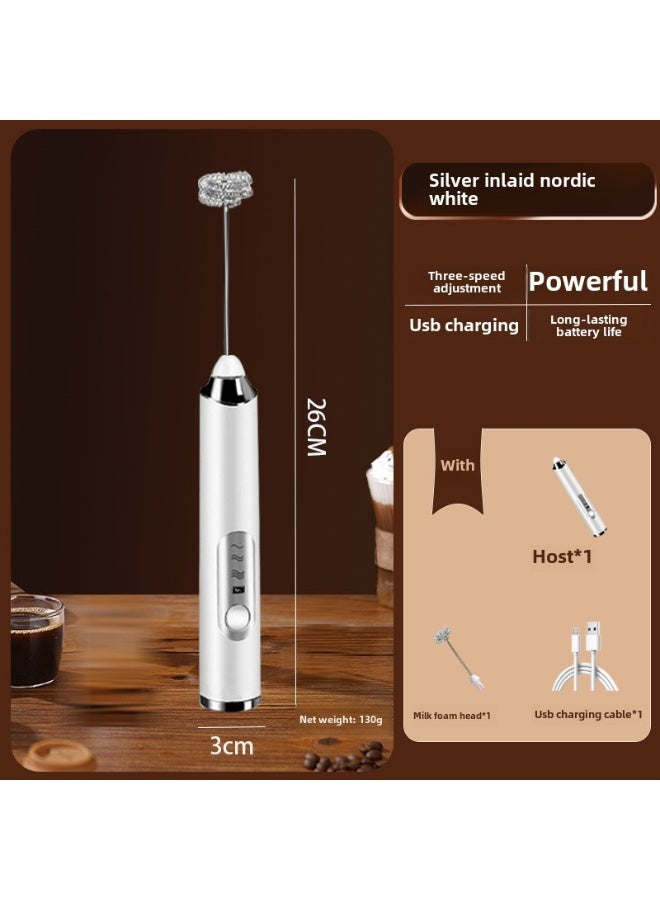 Handheld Electric Milk Frother USB Rechargeable J-2-1 with silver white single milk foam head