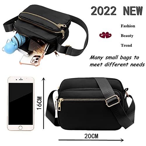 DIHKLCIO Nylon Crossbody Bags for Women Purses and Handbags Women's Casual Messenger Bags Waterproof Black Crossbody Purse (black) - Image 4