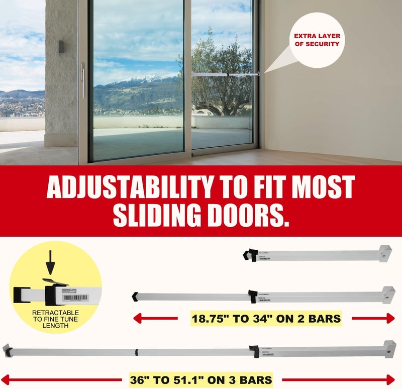 Security Man Sliding Door Security Bar-Child Proof Sliding Door Lock Bar with Anti Lift Lock - Fits Most Doors & Windows - Adjustable Patio Door Security Bar (18.75"- 51.1") - White - Image 3