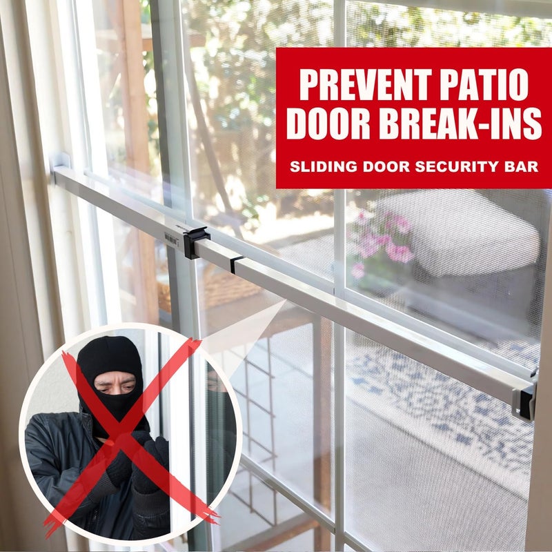 Security Man Sliding Door Security Bar-Child Proof Sliding Door Lock Bar with Anti Lift Lock - Fits Most Doors & Windows - Adjustable Patio Door Security Bar (18.75"- 51.1") - White - Image 2